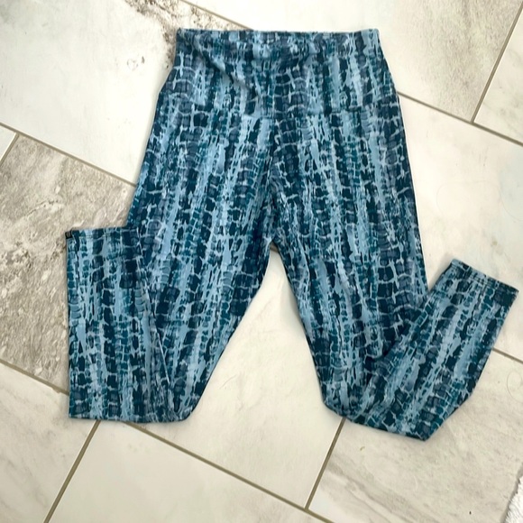 EUC Onzie sz medium blue abstract workout leggings yoga - Picture 1 of 3
